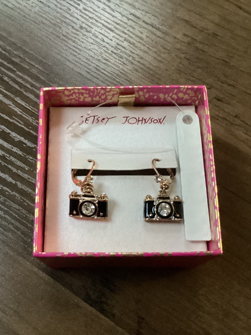 Betsey Johnson Camera Dangle Earrings New in box
